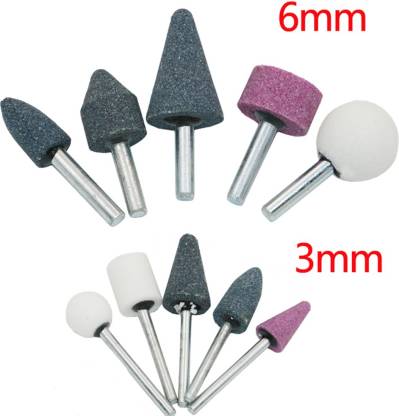10 Pcs 6mm & 3mm Shank Abrasive Mounted Stone Rotary Tool Bits - Image 4
