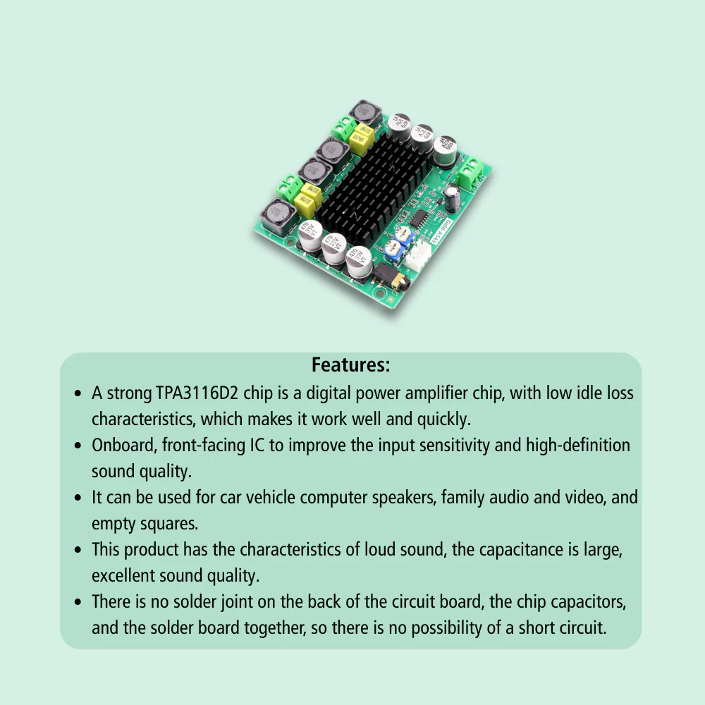 [Type 2] Gold-A543 12-26V 120W Dual Channel High Power Digital Power Amplifier Board (With Aux Port) - Image 2