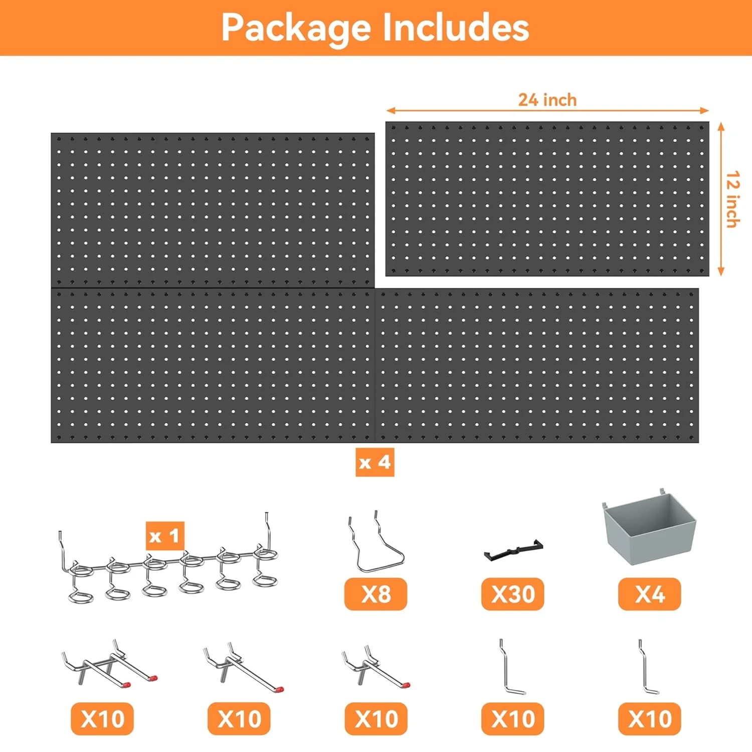 24x48in Metal Pegboard Kit with Accessories for Wall Garage Tools Storage board System - Image 5