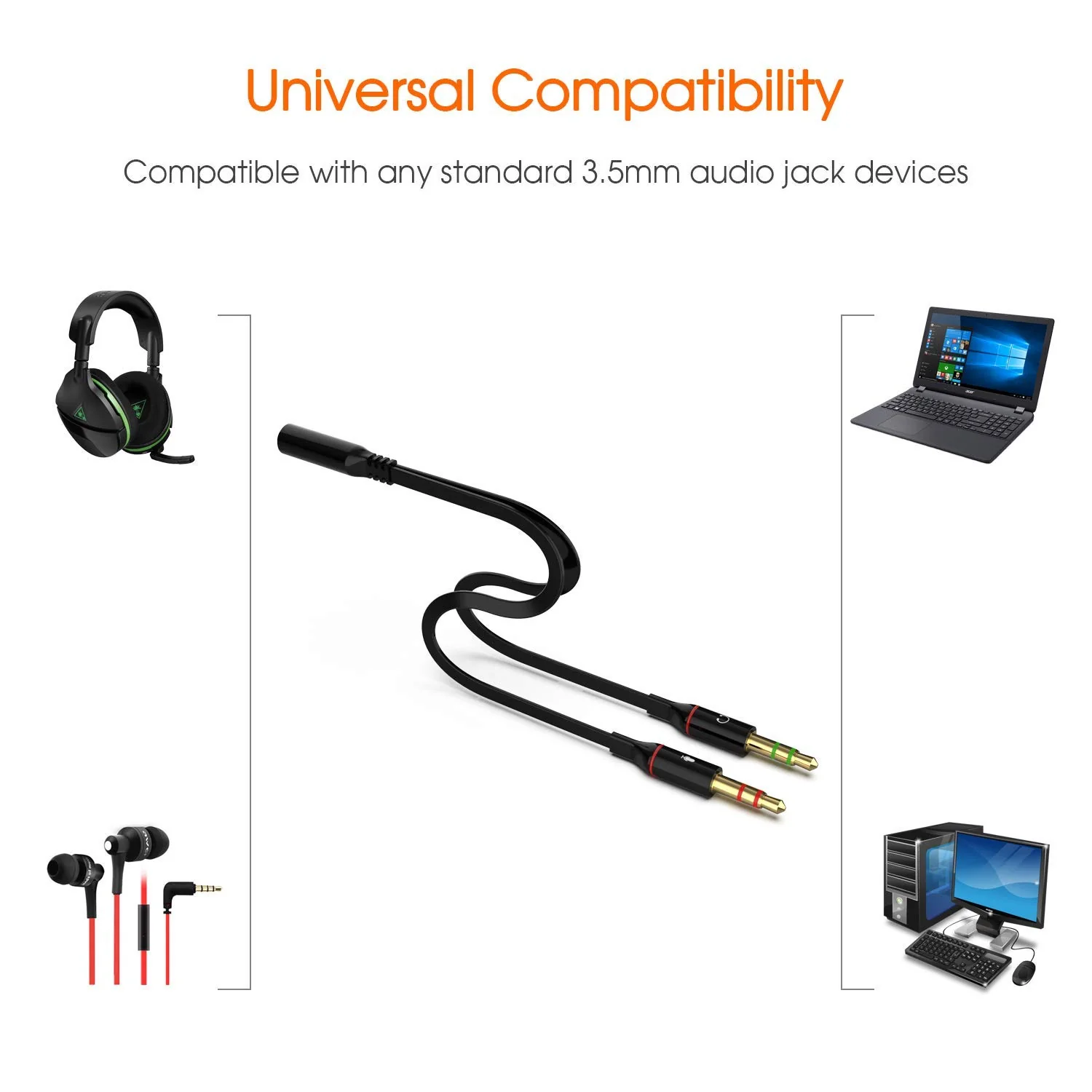3.5mm Aux Stereo Female To Dual Male Audio+MIC Y-Splitter Cable - Image 3