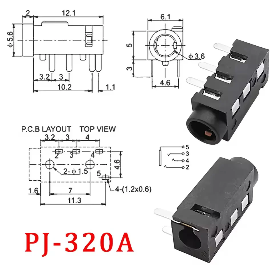 PJ Series Headphone Female Jack 2.5mm/3.5mm Mono/Stereo Audio Interface Connectors - Image 6