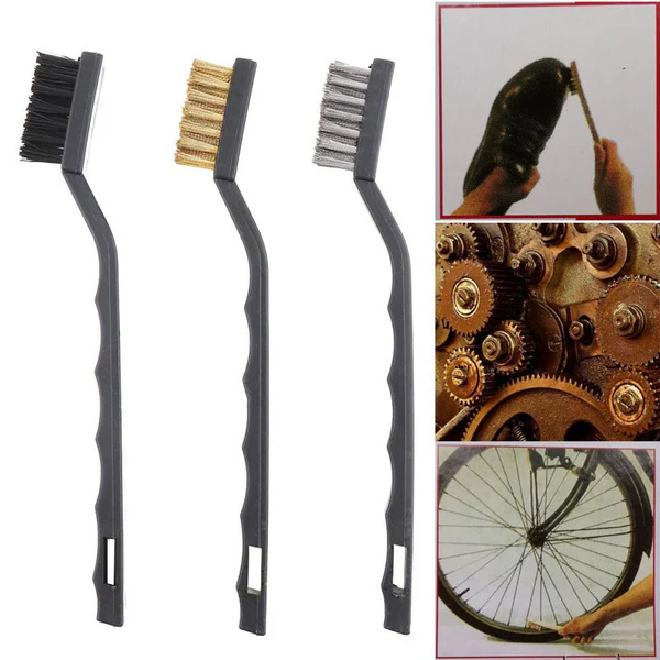 3pcs Mini Wire Brush Set (Steel/Nylon/Brass Brush) For DIY/Cars/Bike/Home Use - Image 3