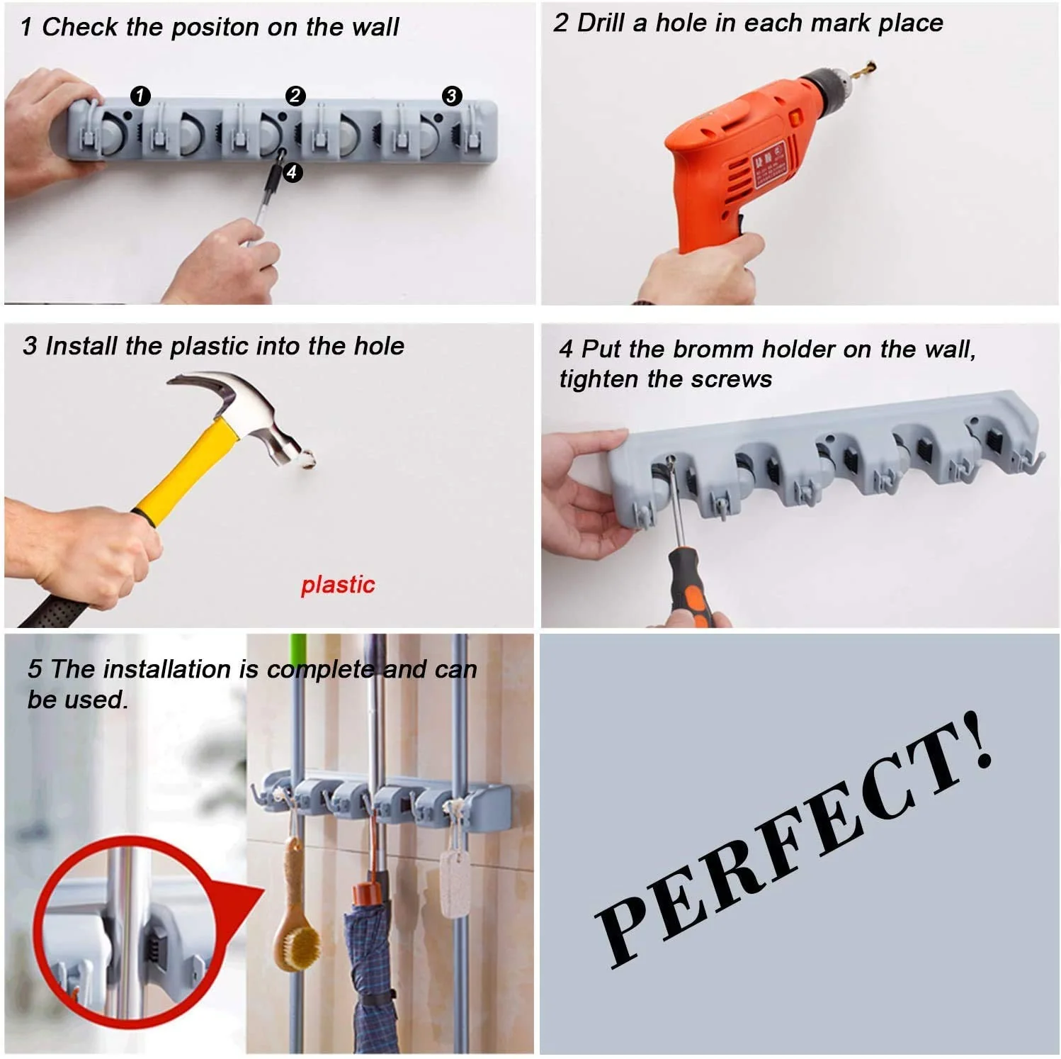 5 Slots Mop & Broom Holder - Image 6