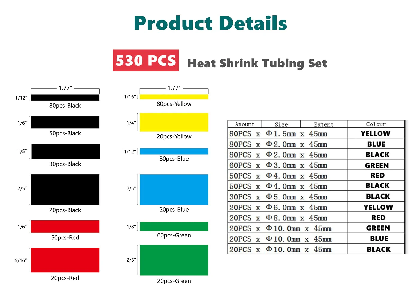 530 Pcs Heat Shrink Tubing Insulation Assorted kit - Image 3