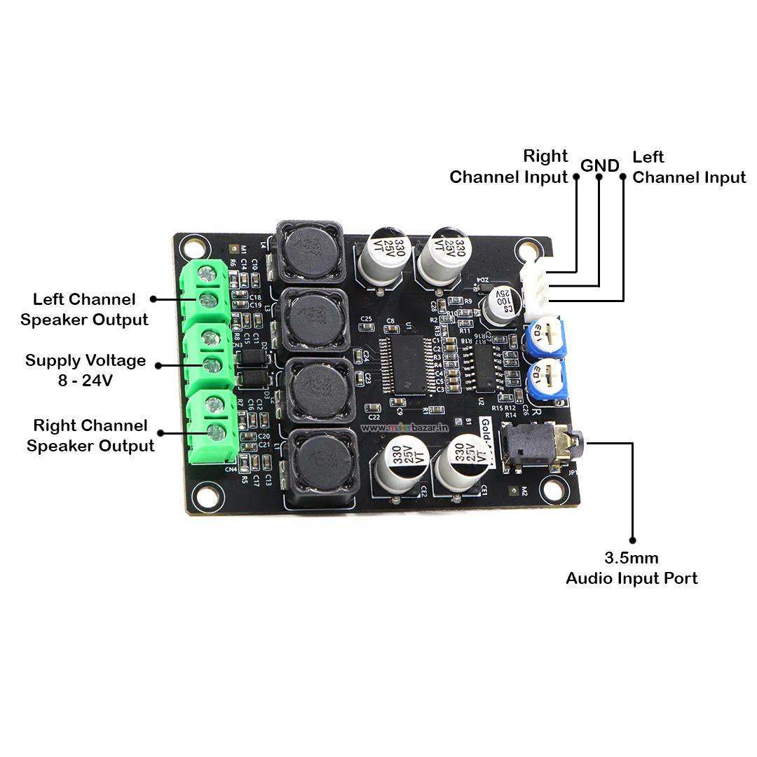 [Type 1] Gold-A314 8-24V Dual Channel Stereo Power Digital Audio Power Amplifier Board 2*30W (With Only Aux + Terminal Screw)) - Image 2