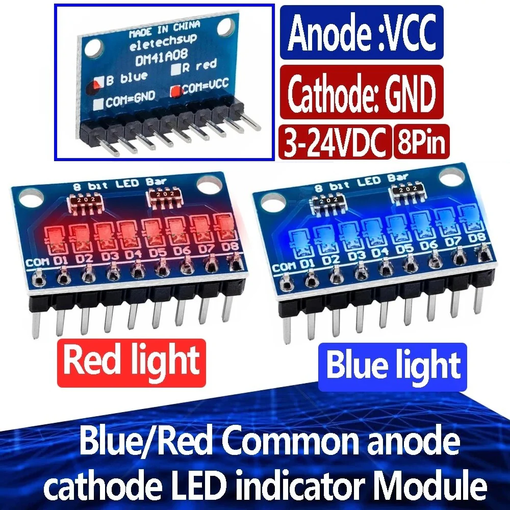 8 Bit Red/Blue LED Indicator Module 3.3V 5V Common Anode/Cathode - Image 7