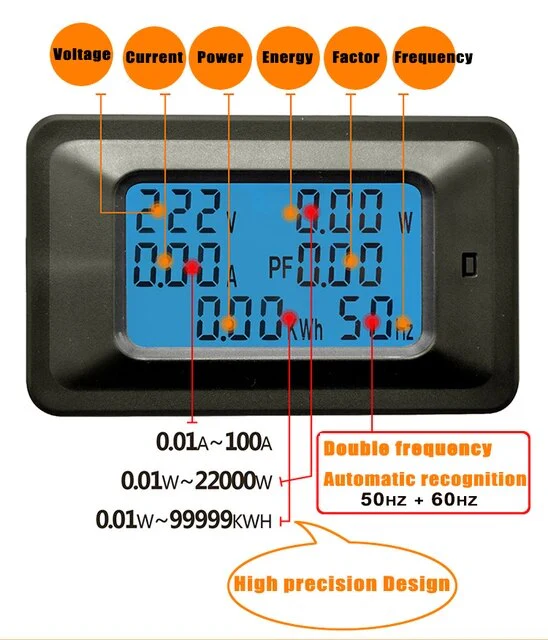 AC 20KW 110-250V 100A Digital Power Energy Voltmeter Ammeter Frequency Meter - Image 9
