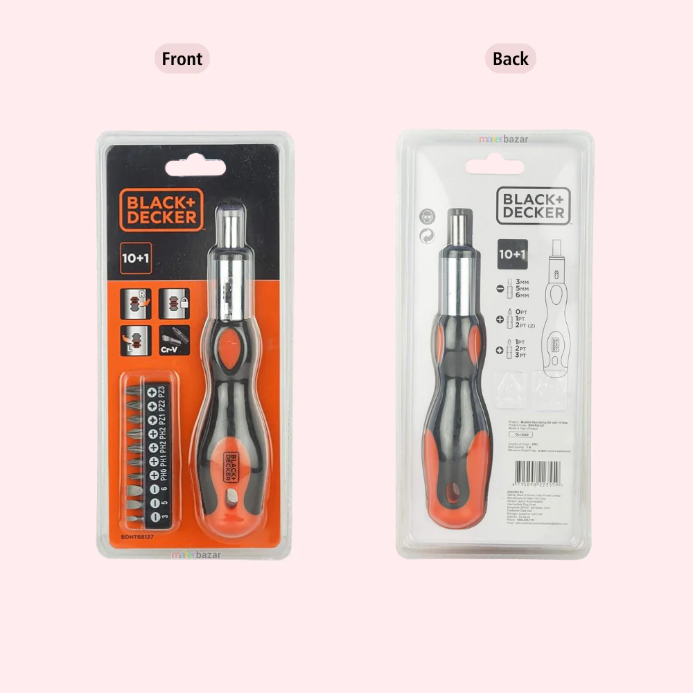 Black+Decker BDHT68127 10-in-1 Ratchet Handle Screwdriver Set – Multi-Bit Alloy Steel Precision Tool - Image 6