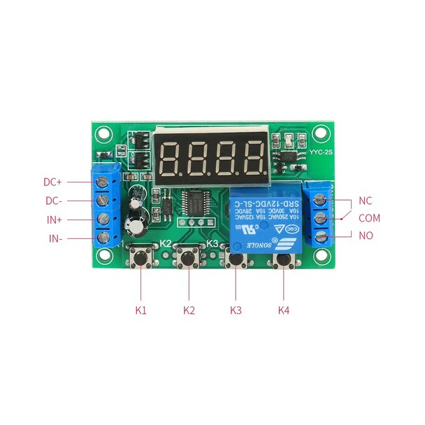 DC 12V 5A YYC-2S Adjustable 4 Digit LED Delay Relay Module Timer Control Switch Board (Green) - Image 6
