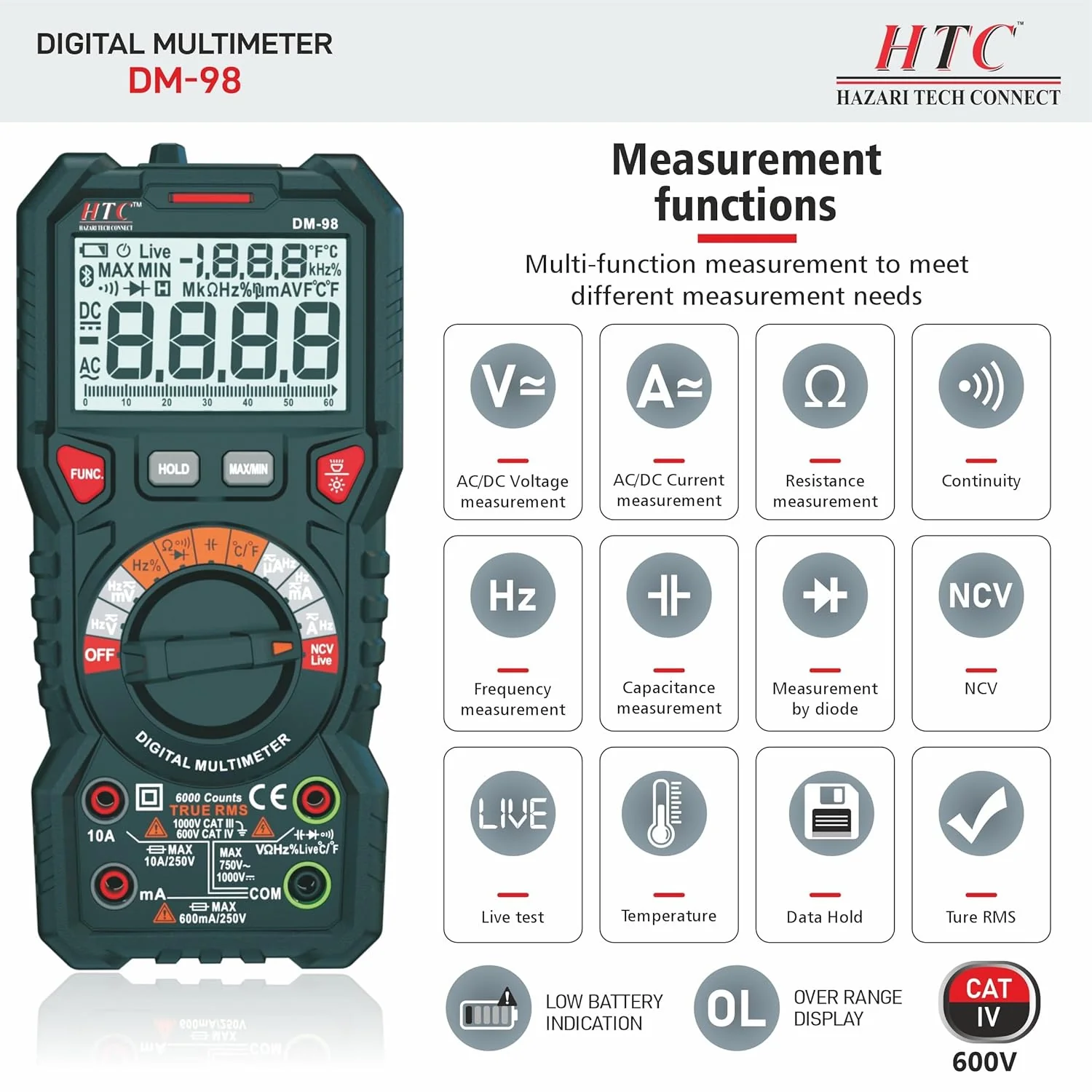 HTC DM-98 Digital Multimeter TRMS with Bargraph - Image 4