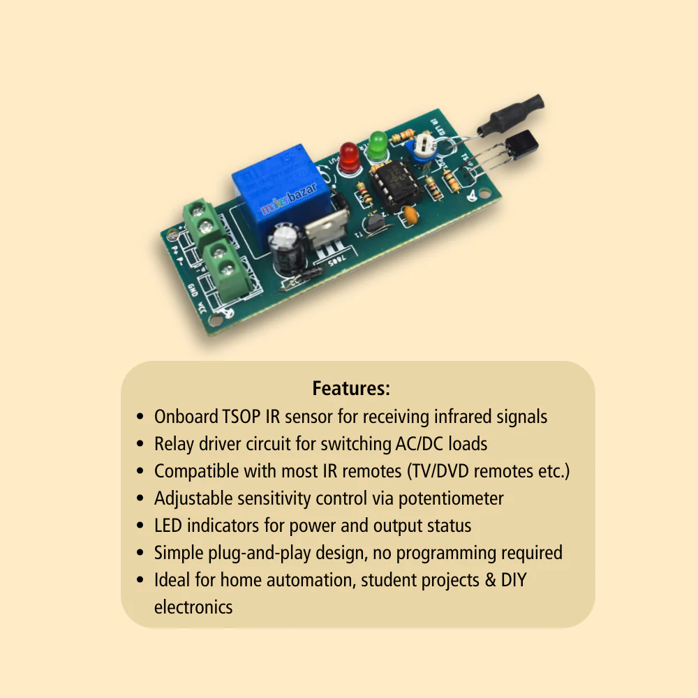 IR TSOP Sensor Relay Module | Infrared Remote-Controlled Switch for AC/DC Devices - Image 2