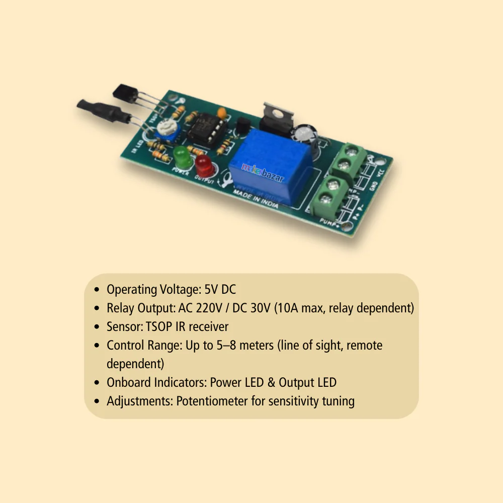 IR TSOP Sensor Relay Module | Infrared Remote-Controlled Switch for AC/DC Devices - Image 3