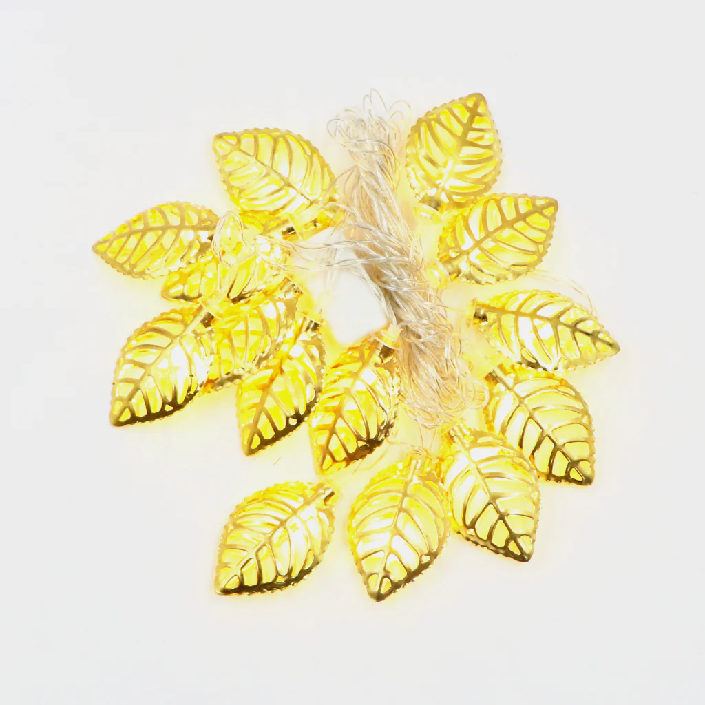 Metal Leaf Shape 14 LED Golden String Lights - Image 7