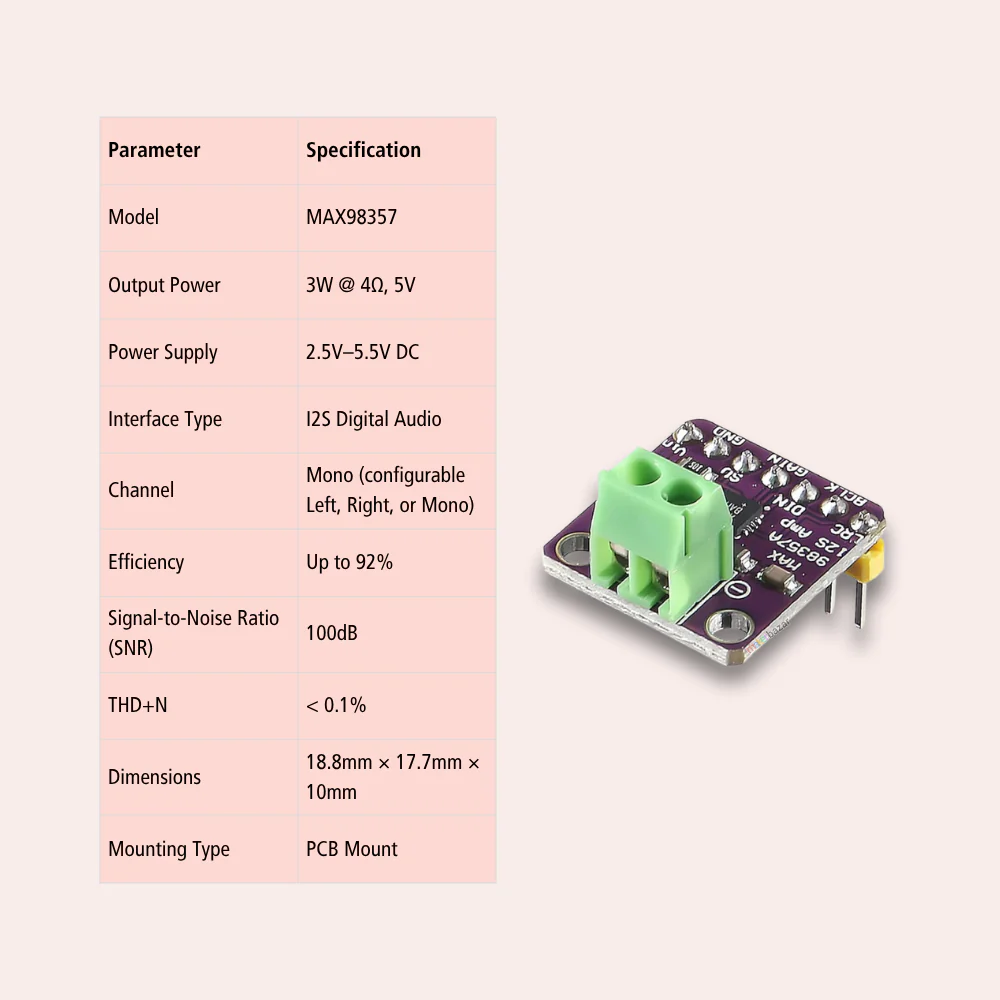 MAX98357 I2S 3W Class D Audio Decoder Module - Image 6