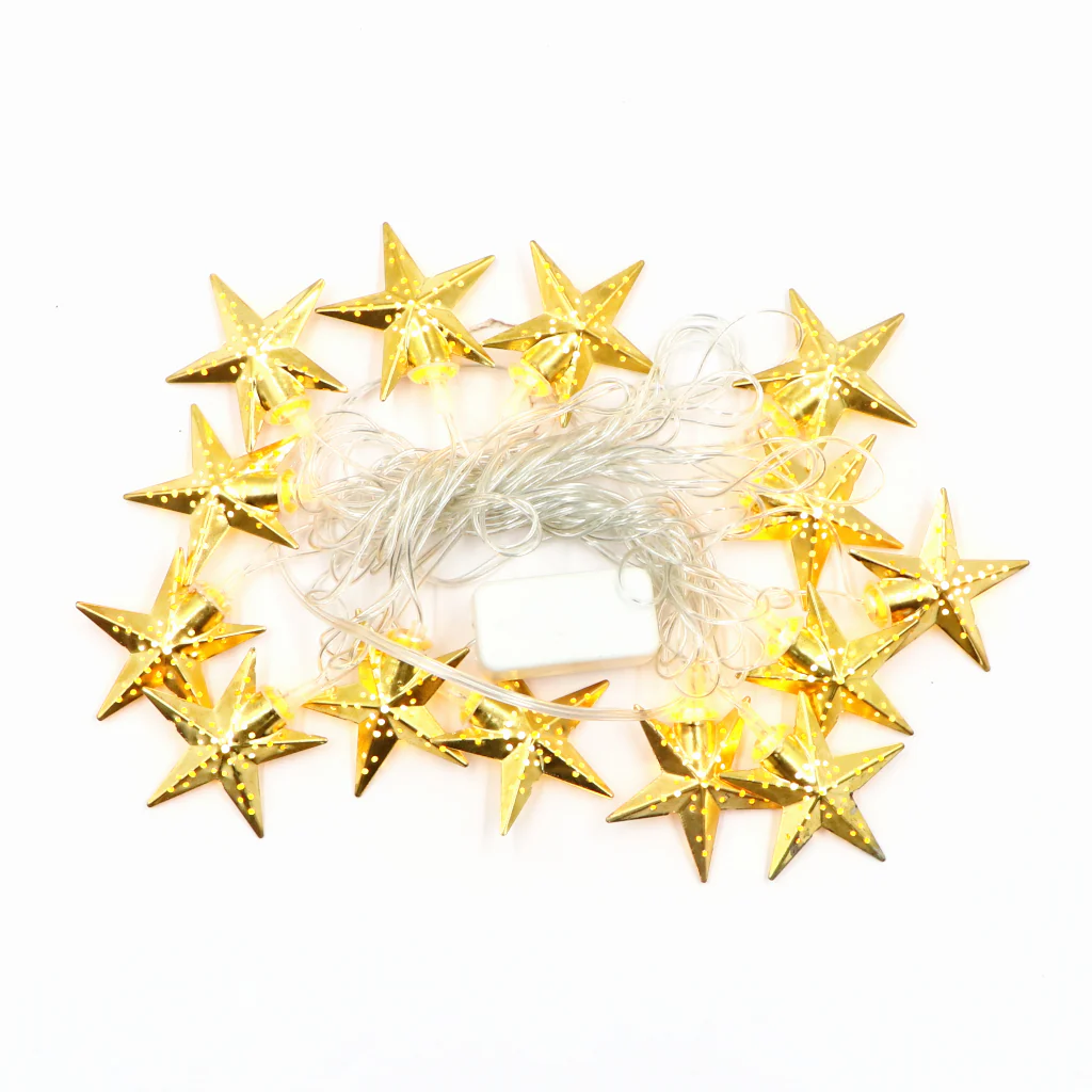 Metal Star Shape 14 LED Golden String Lights - Image 6