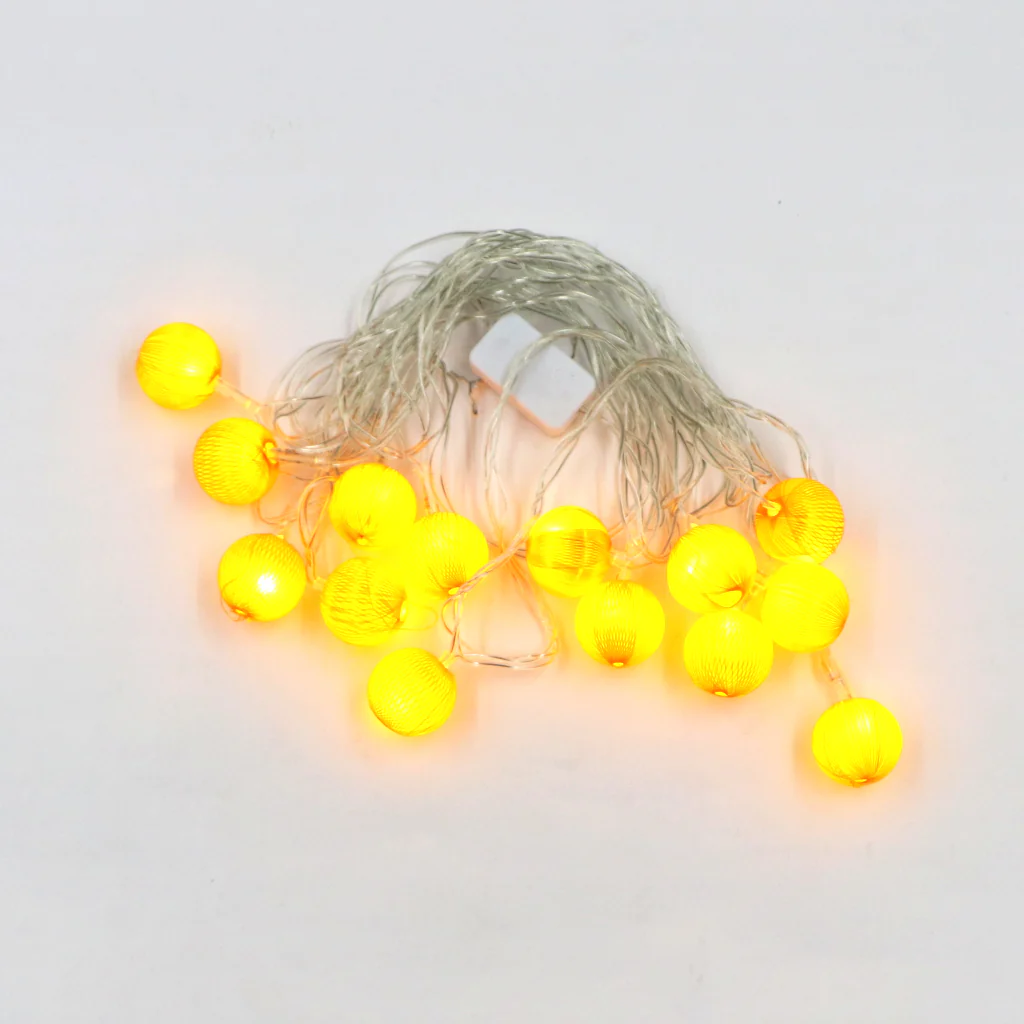 Mini Yellow Thread Balls 14 LED String Fairy Lights - Image 2