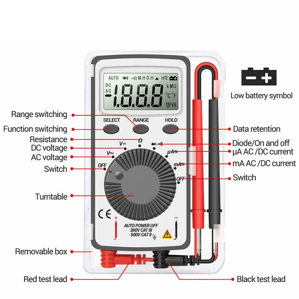 Multimeter: Mini Digital Pocket Meter Tester (White) with Plastic Case - Image 5