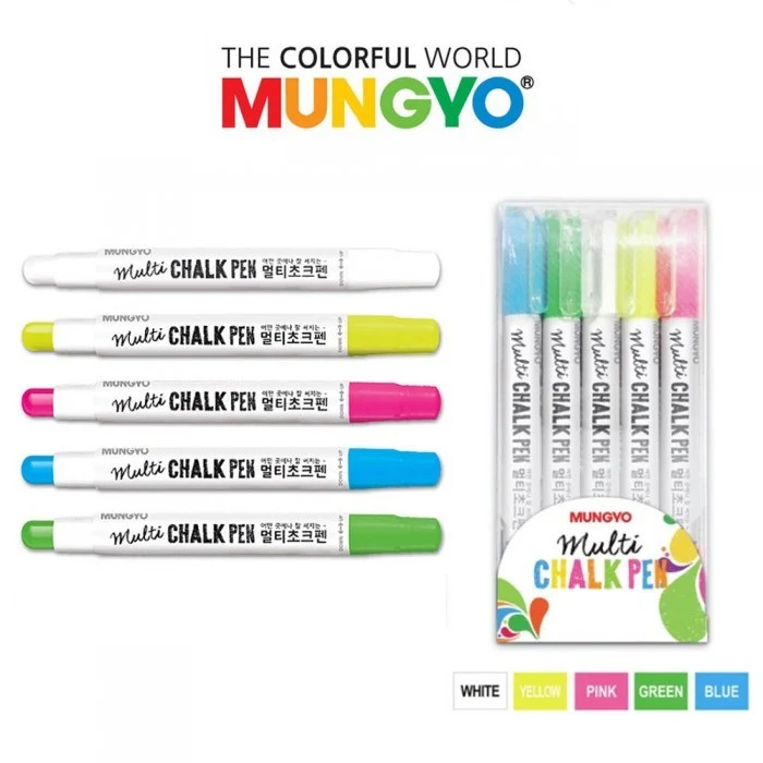 Mungyo Board & Glass Chalk Pen Marker Set Of 5 (Green, Yellow, Pink, Blue, White) - Image 2