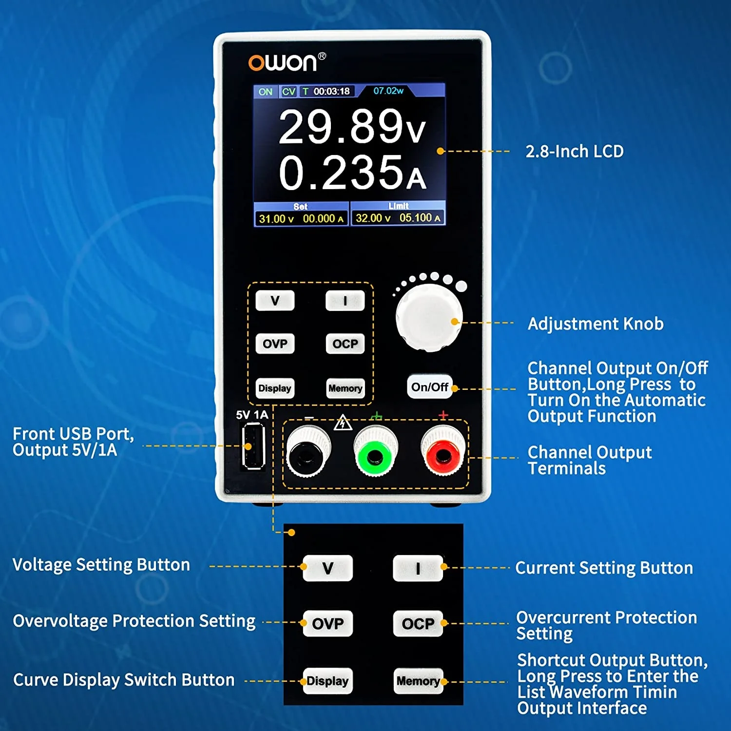 OWON SPE6103 DC Power Supply Variable, 60V 10A - Image 4