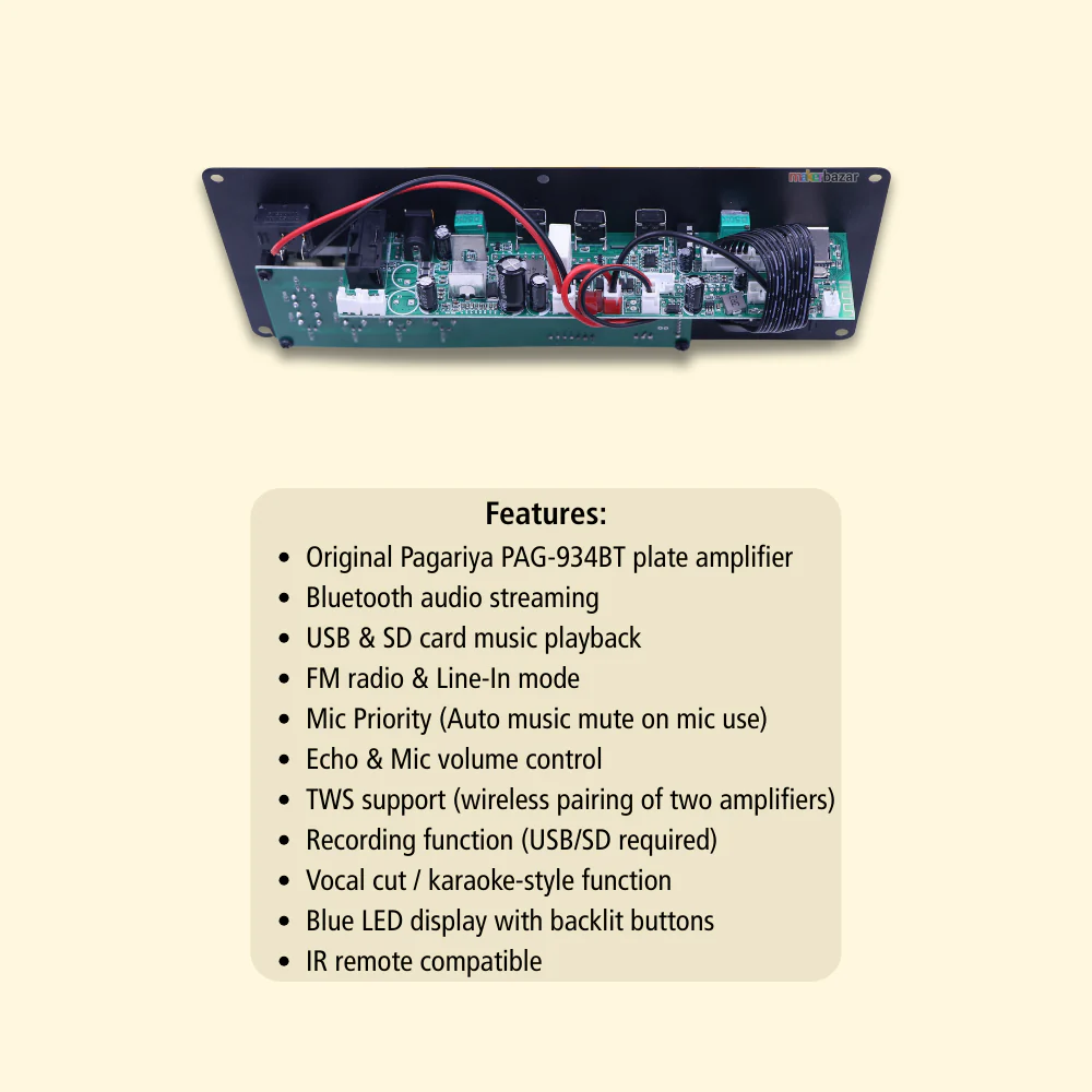 PAG-934BT 12V Big Trolley Amplifier Board with Bluetooth & Karaoke - Image 2