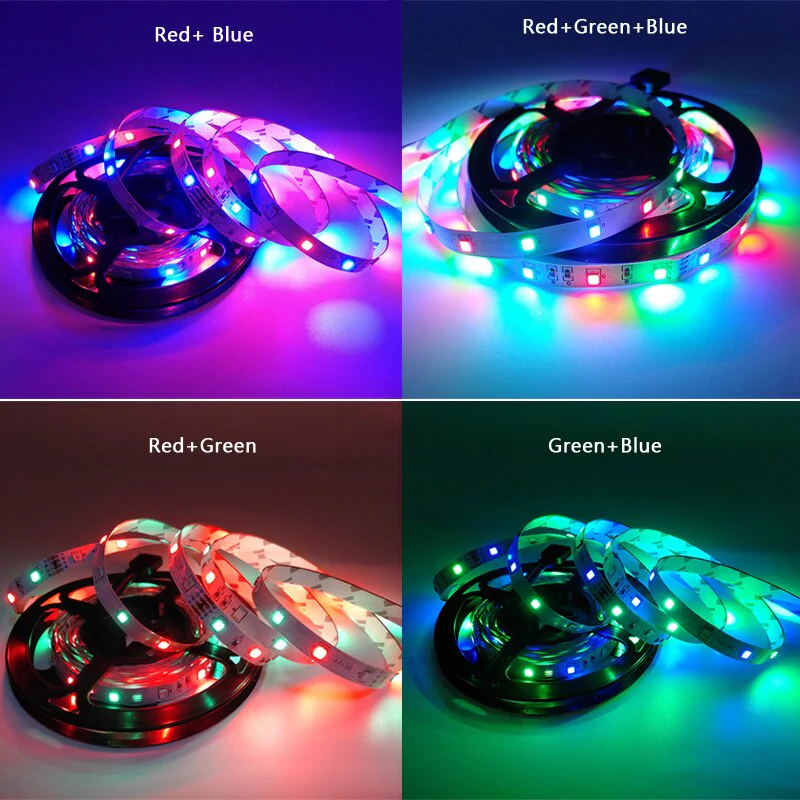 12VDC 2835 Red, Green & Blue LED Strip Light Kit with Remote & Adapter - Image 2