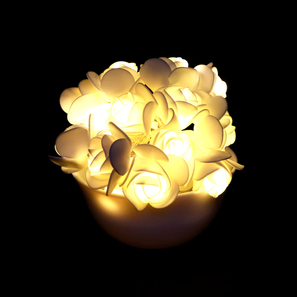 Small White Rose 14 LED String Fairy Lights - Image 10