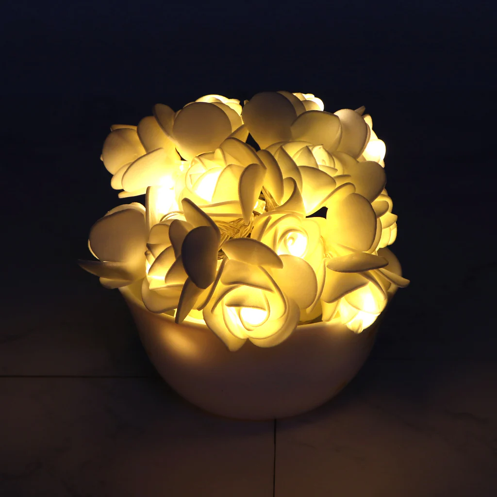Small White Rose 14 LED String Fairy Lights - Image 9