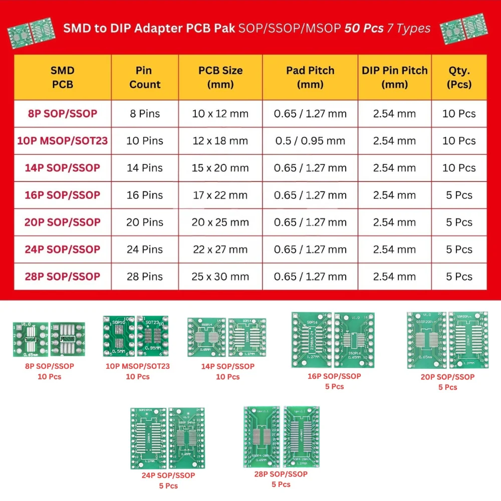 SMD to DIP Adapter PCB SOP/SSOP/TSOP Breakout Boards