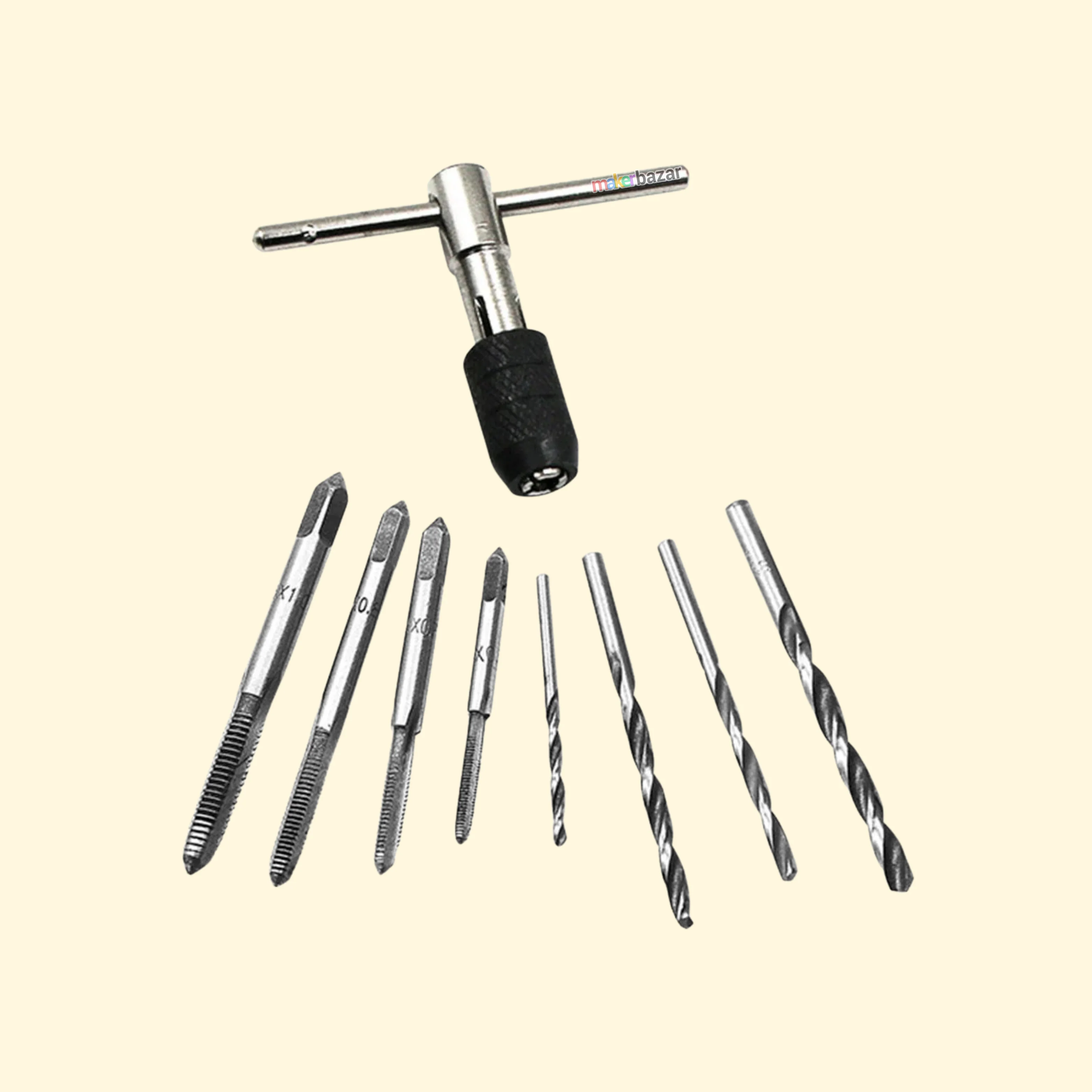 T-Shape Handle Wrench/Reamer Kit With Thread Taps and Drill Bits for M3-M6 Sizes