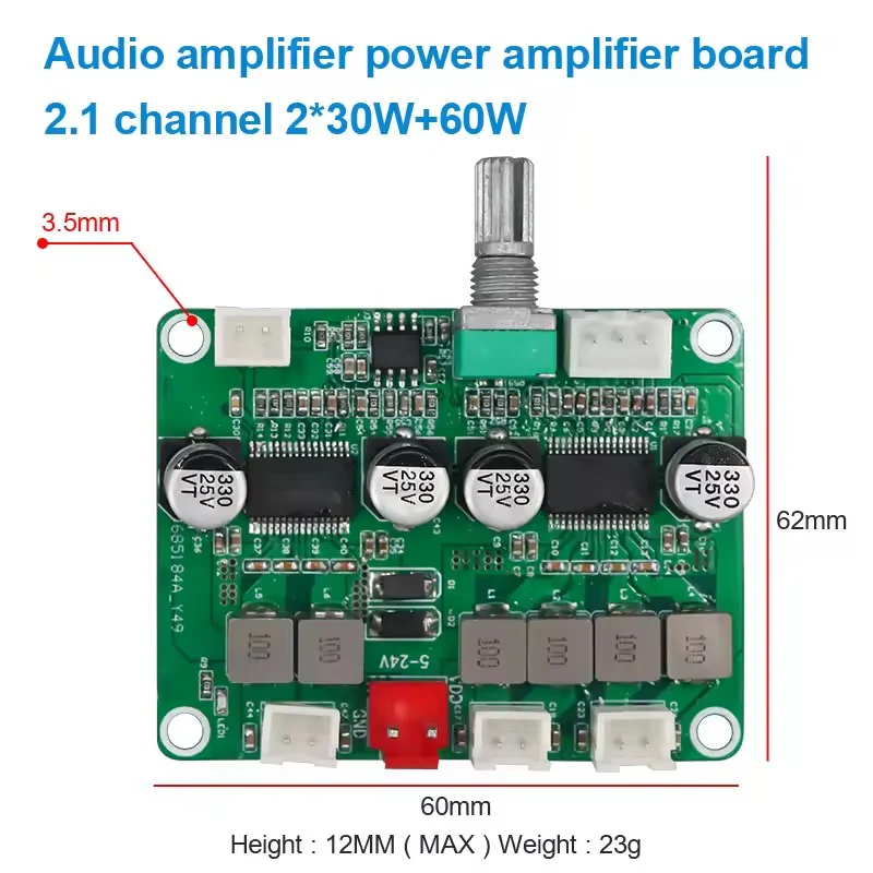 2x30W+60W 2xTPA3118D2 12-24VDC 2.1-Channel Audio Power Amplifier Module - Image 2