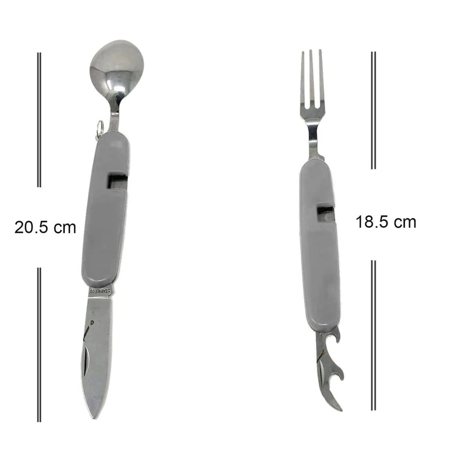 Travel Camping 4-in-1 Stainless Steel Folding Multi Swiss Cutlery Set Spoon Fork Knife Set - Image 3